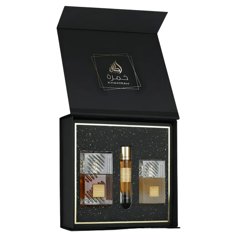 Khamrah EDP 100 ML + 12 ML + Hair Mist 50 ML Set 3 Pcs Lattafa original, perfume árabe