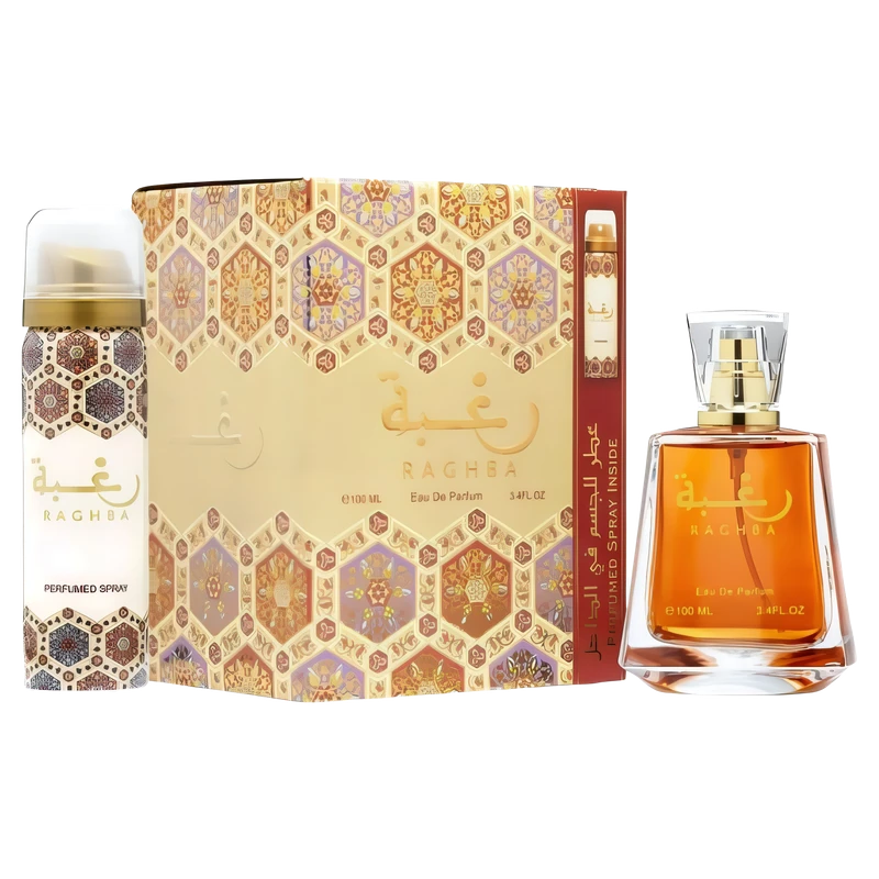 Lattafa Raghba For Her EDP 100 ML + Desodorante Corporal 50 ML Set 2 Pcs original, perfume árabe