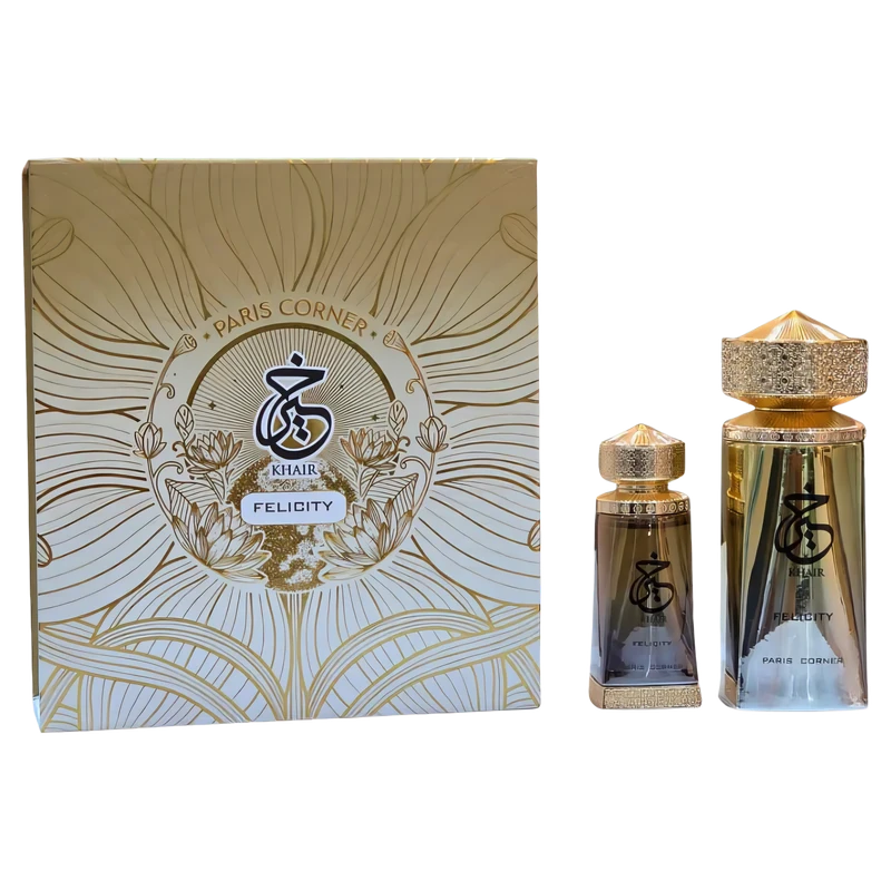Estuche Paris Corner Khair Felicity EDP 100 ml + Aceite 25 ml original, set de regalo de Paris Corner
