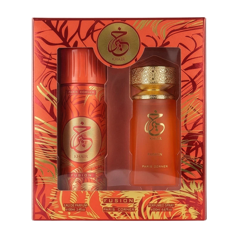 Estuche Paris Corner Khair Fusion EDP 100 ml + Perfumed Spray 200 ml original, set de regalo de Paris Corner