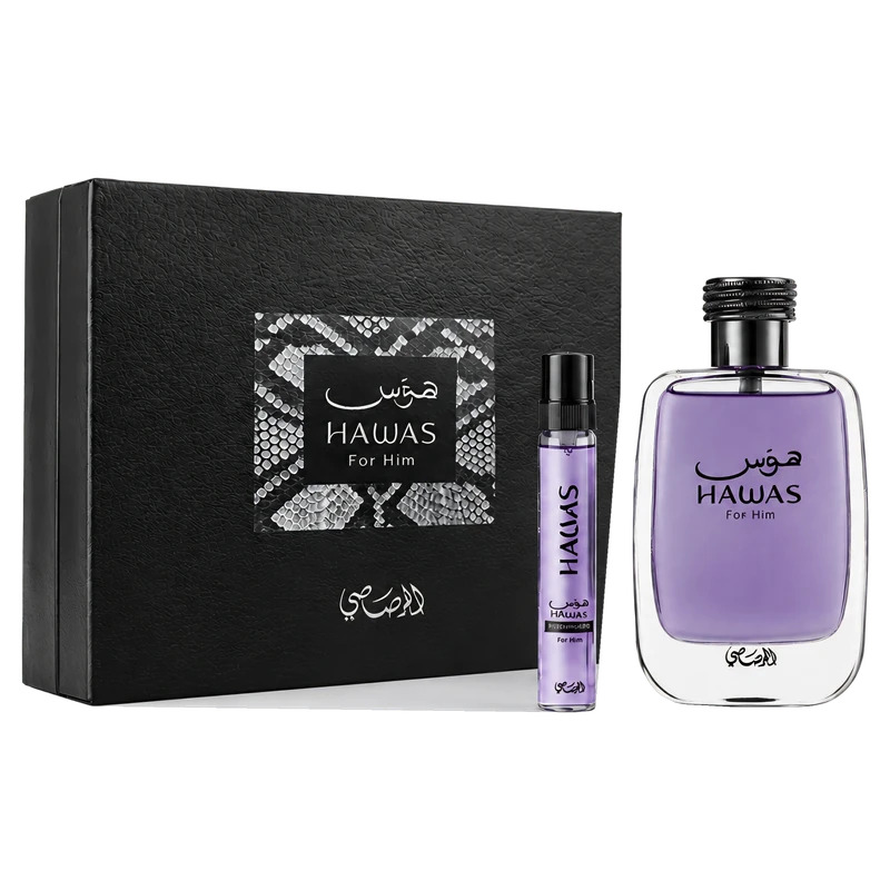 Estuche Rasasi Hawas for Him EDP 100 ml + EDP 8 ml original, set de regalo de Rasasi
